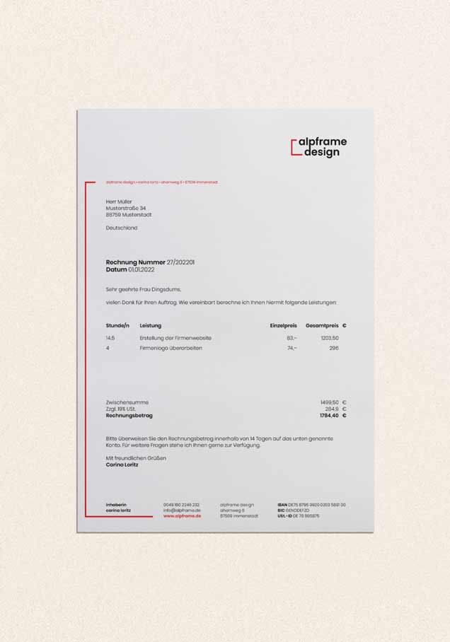 Alpframe Invoice