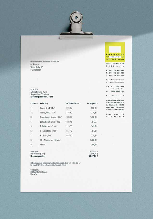 Rapunzel Invoice